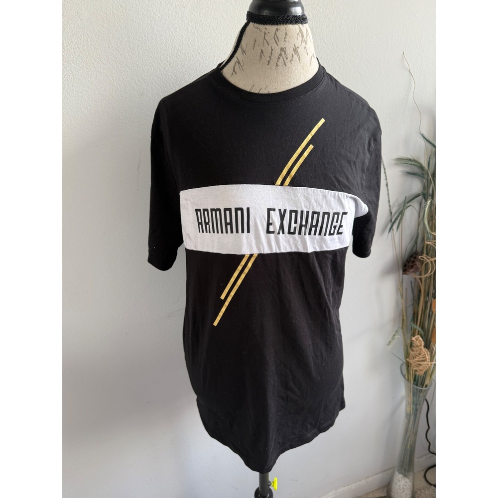 Armani Exchange Womens Black Graphic Logo T-Shirt Size L Regular Star Detail‎